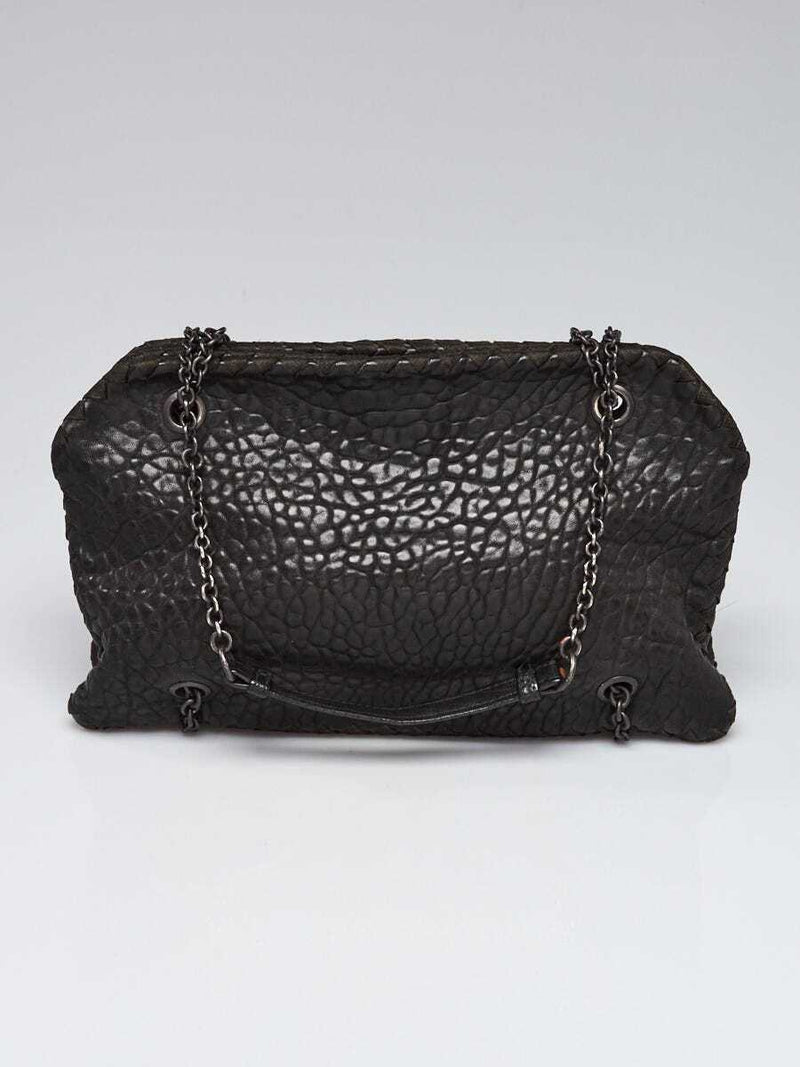 Bottega Veneta Black Croc Embossed Nappa