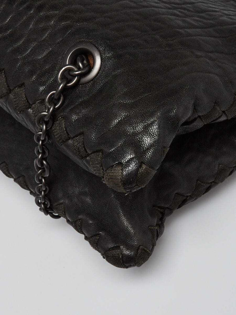 Bottega Veneta Black Croc Embossed Nappa