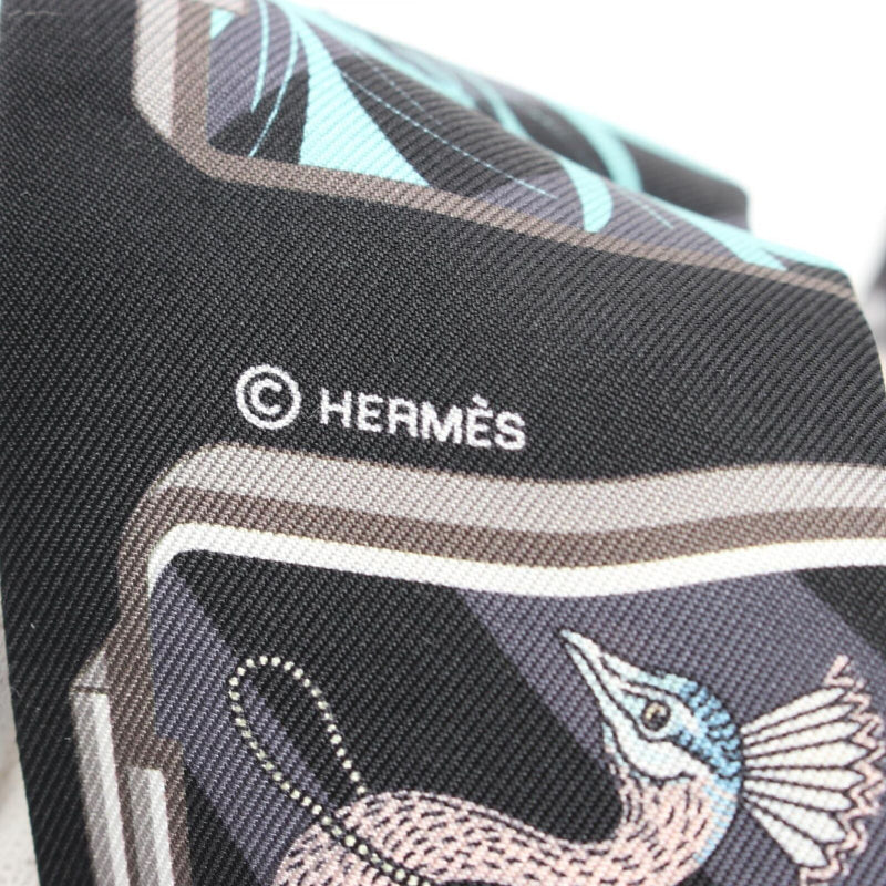 Hermes Twilly Story Scarf Silk Black