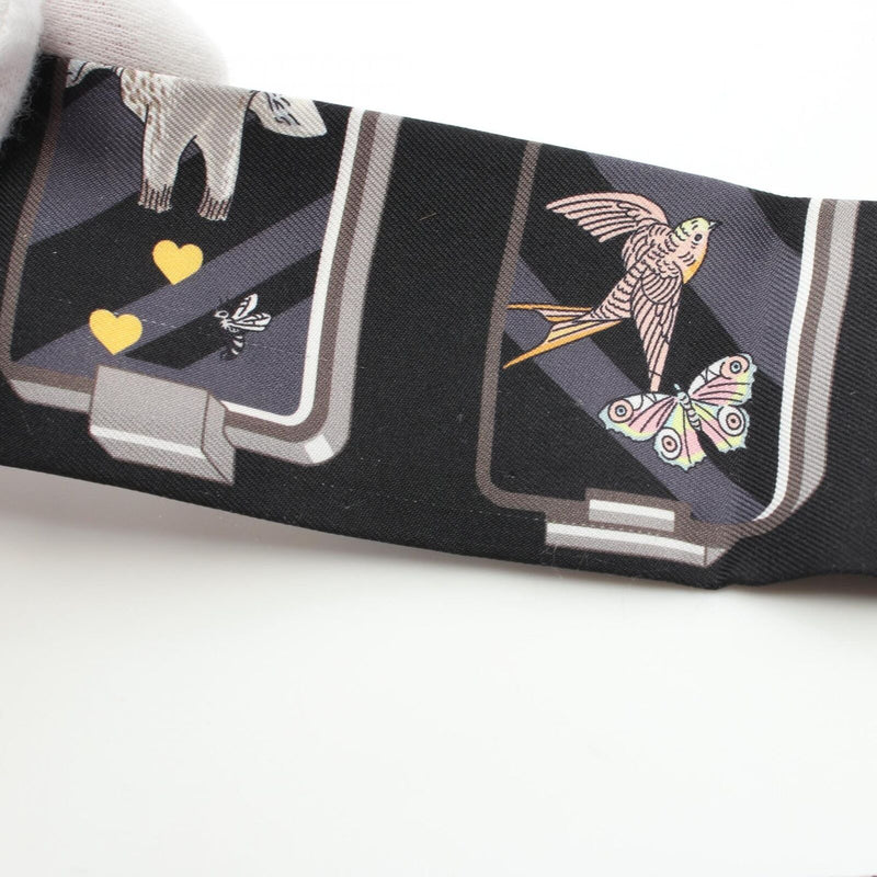 Hermes Twilly Story Scarf Silk Black