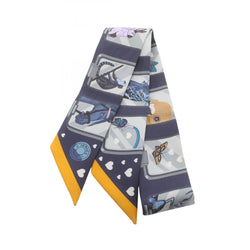 Hermes Twilly Story Scarf Silk Navy