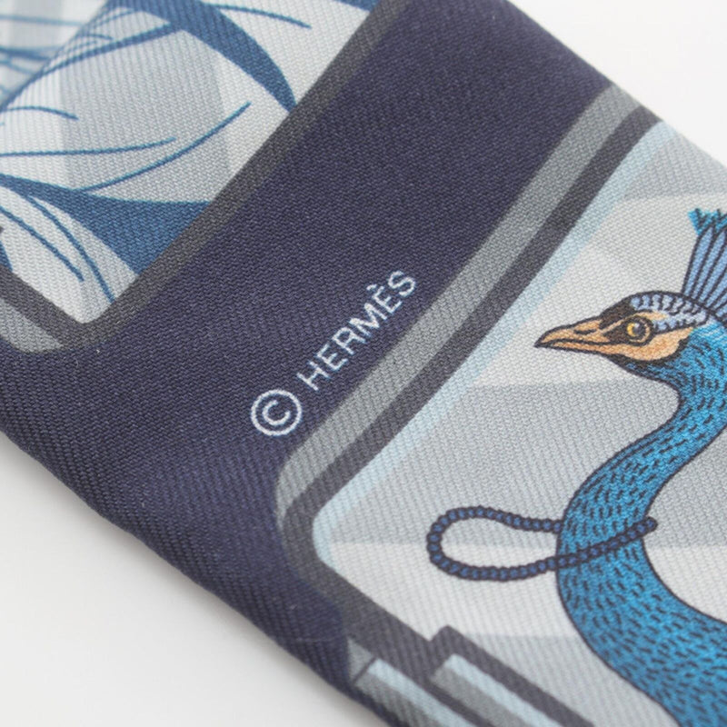 Hermes Twilly Story Scarf Silk Navy