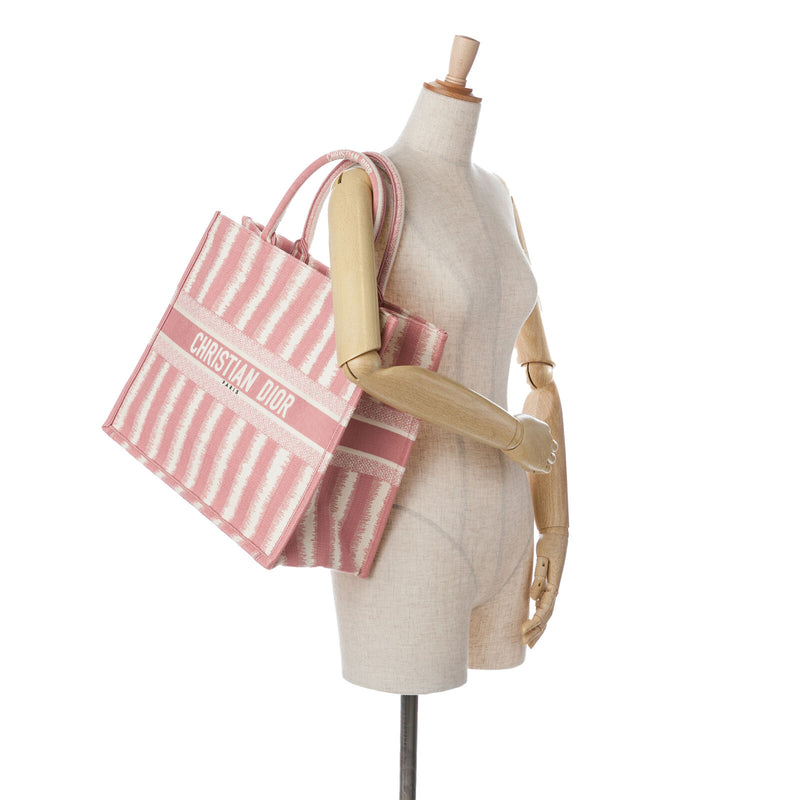 Dior Large Striped Book Tote Pink