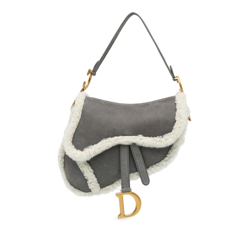 Dior Medium Shearling Saddle Gray