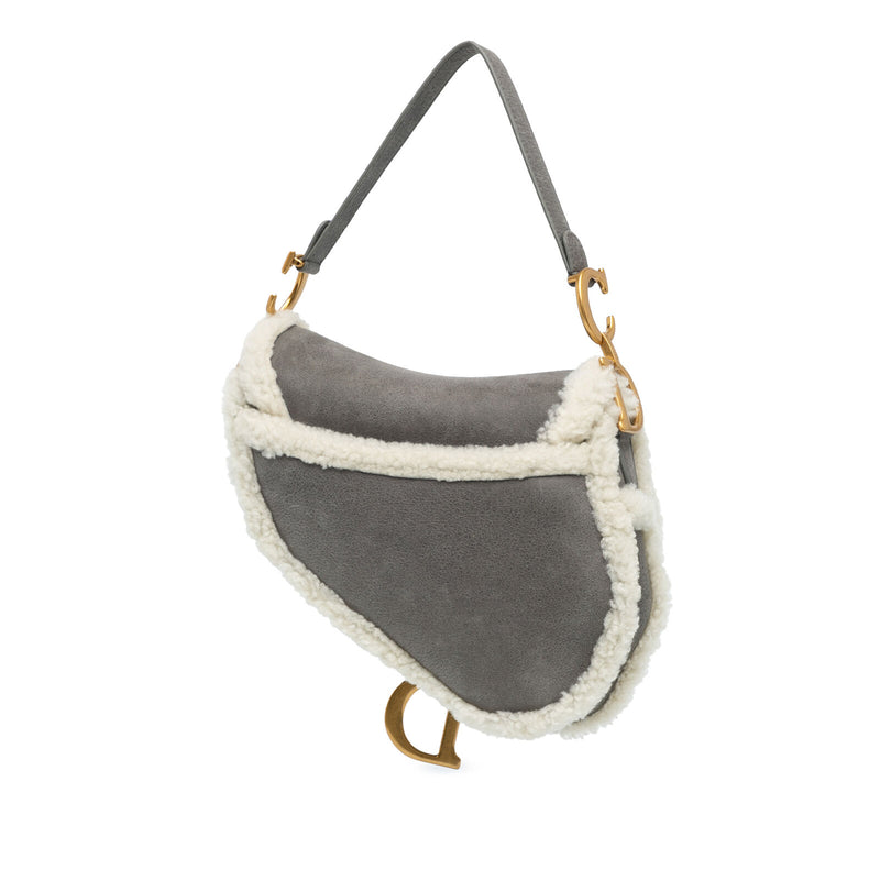 Dior Medium Shearling Saddle Gray