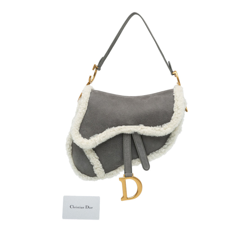 Dior Medium Shearling Saddle Gray