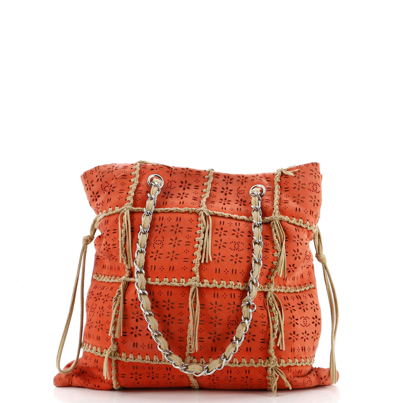 Chanel Cc Drawstring Tote Fringe Laser