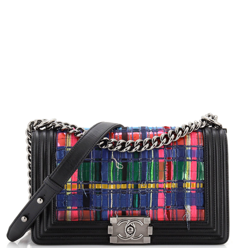 Chanel Boy Flap Bag Woven Pvc With Tweed