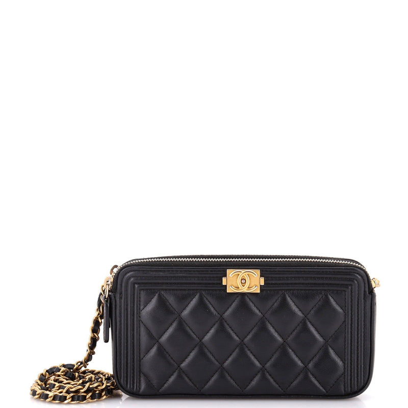 Chanel Boy Double Zip Clutch With Chain