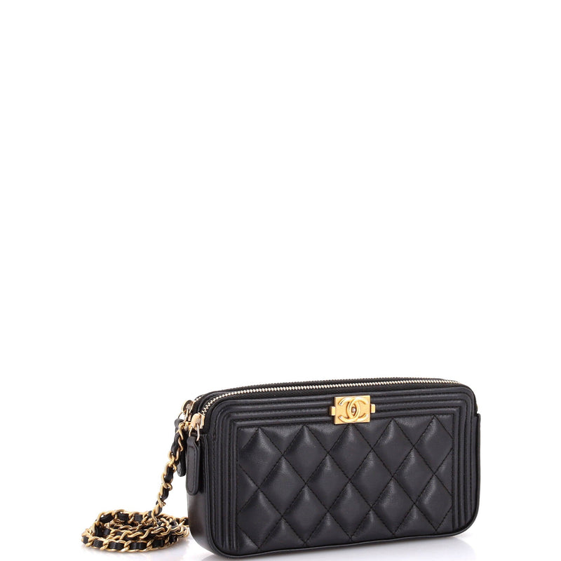 Chanel Boy Double Zip Clutch With Chain