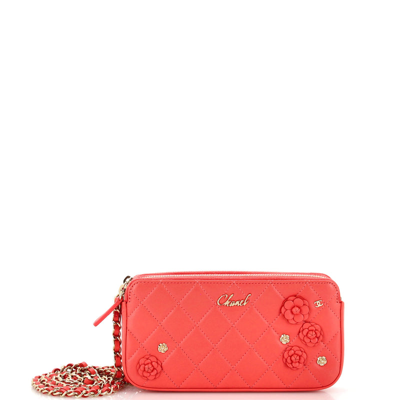 Chanel Camellia Charms Double Zip Clutch