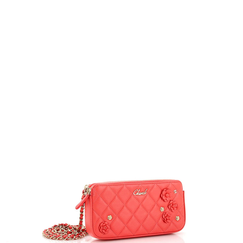 Chanel Camellia Charms Double Zip Clutch