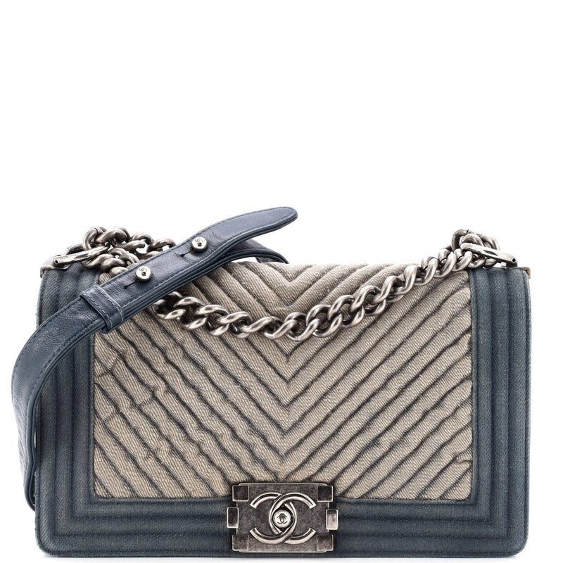 Chanel Boy Flap Bag Chevron Denim Old