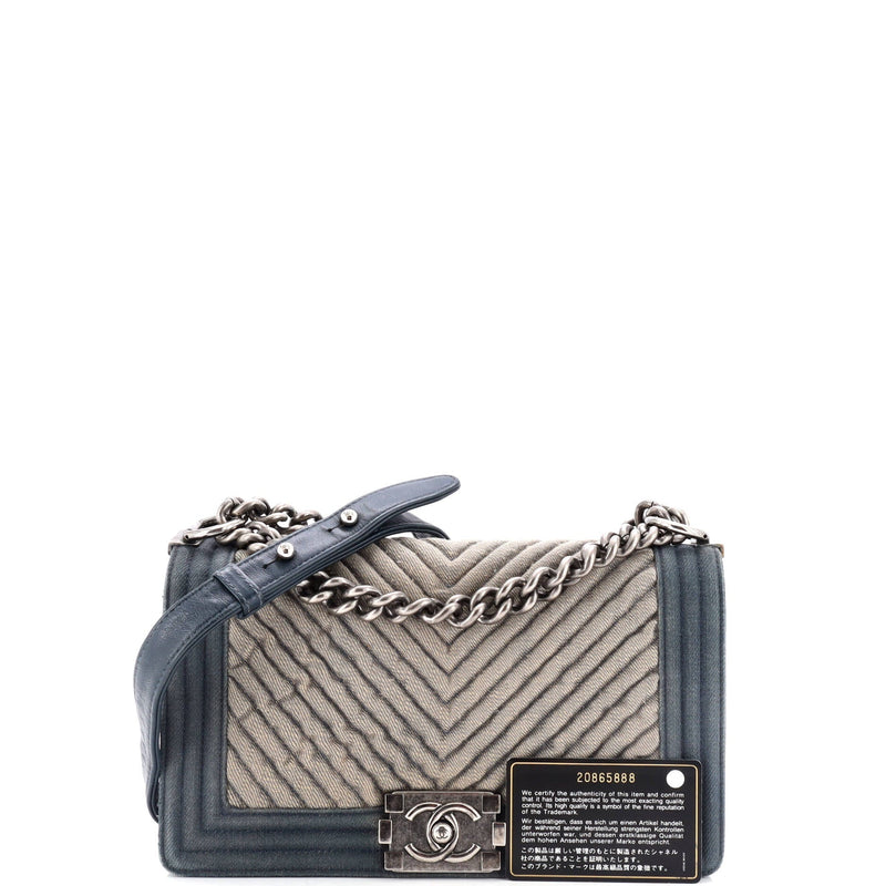 Chanel Boy Flap Bag Chevron Denim Old