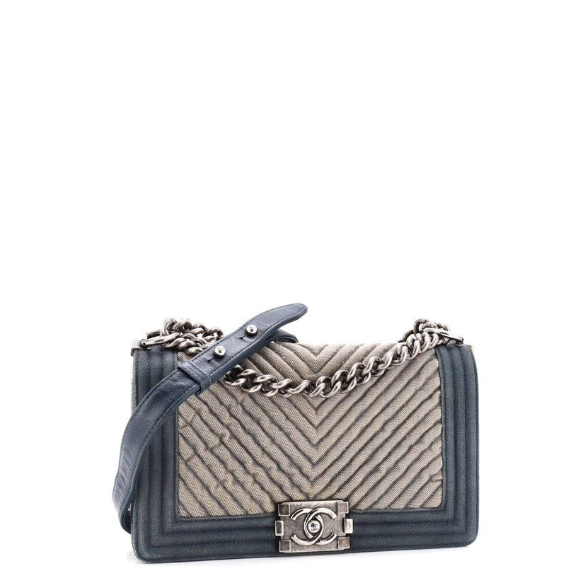 Chanel Boy Flap Bag Chevron Denim Old