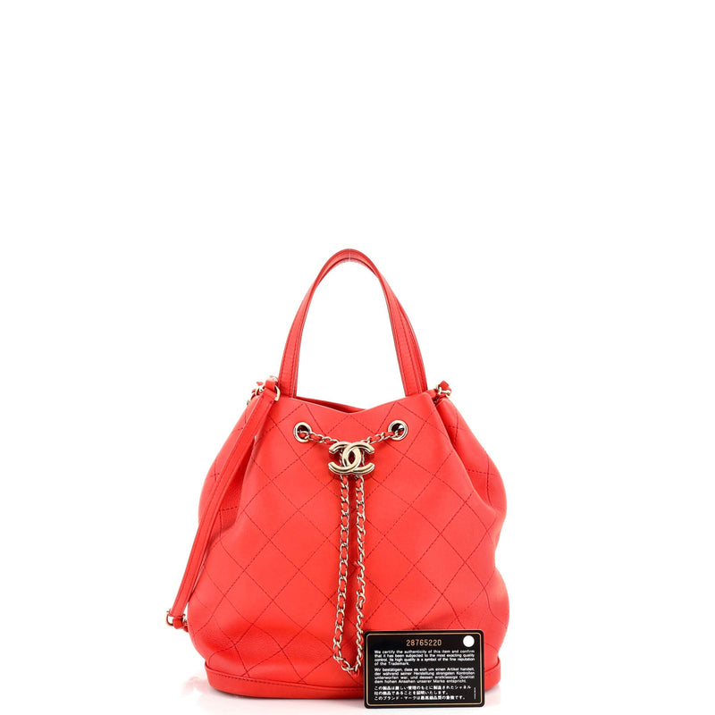 Chanel Cc Drawstring Bucket Bag Quilted