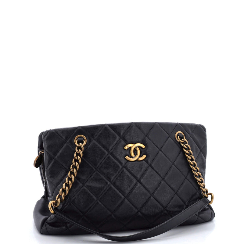 Chanel Cc Crown Tote Quilted Leather