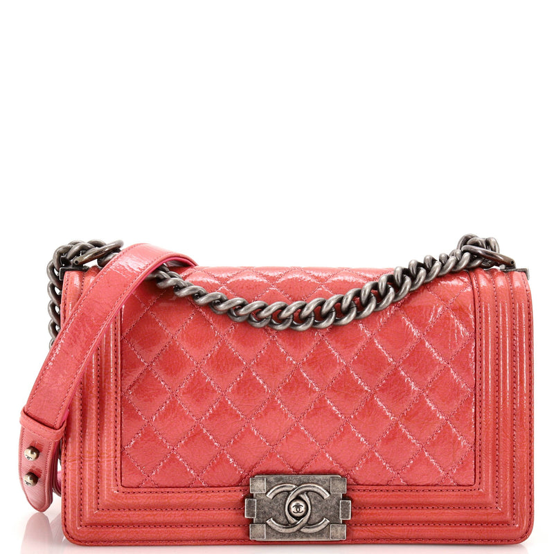 Chanel Boy Flap Bag Quilted Patent Old