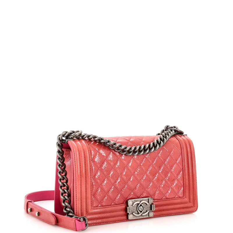 Chanel Boy Flap Bag Quilted Patent Old