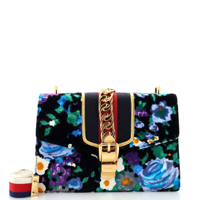 Gucci Sylvie Shoulder Bag Printed Velvet