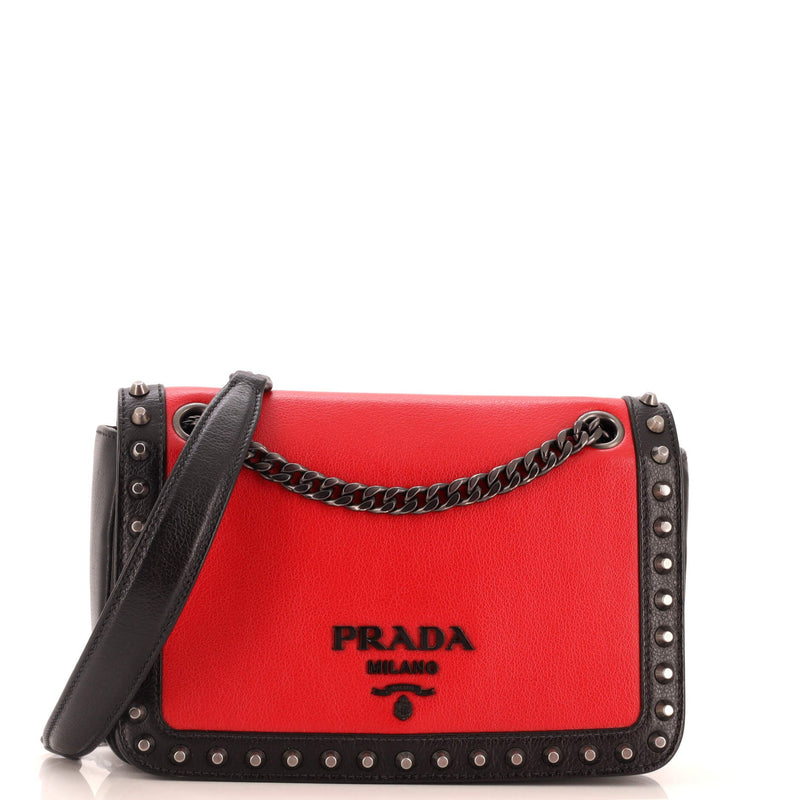 Prada Chain Flap Bag Studded Glace Calf