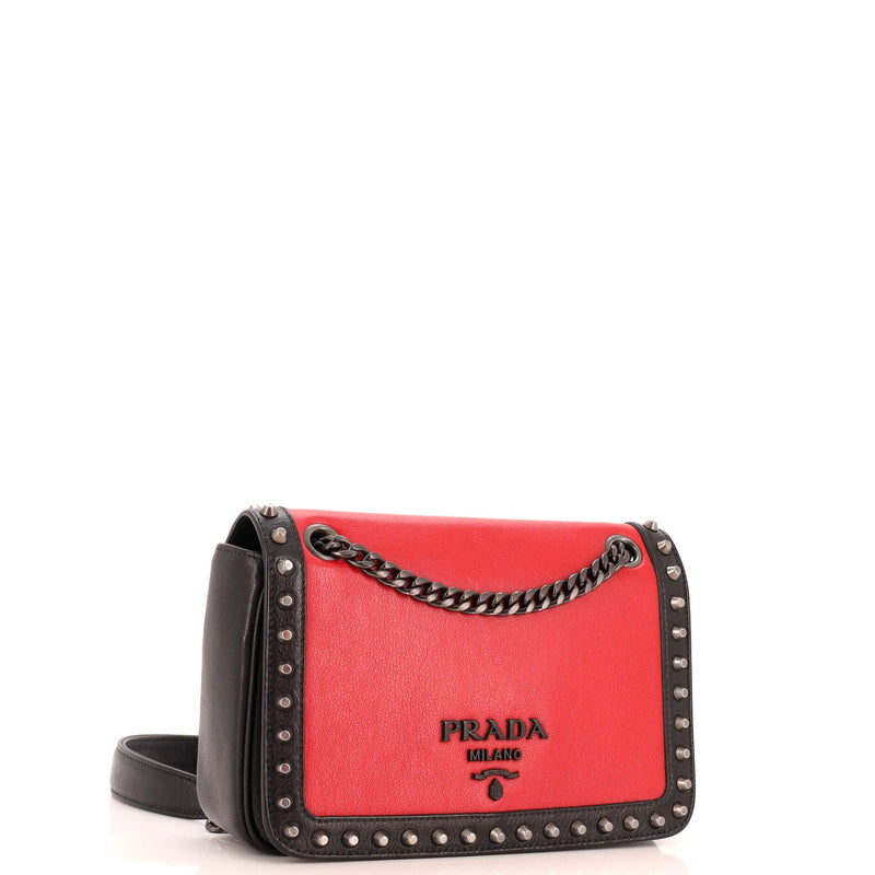 Prada Chain Flap Bag Studded Glace Calf