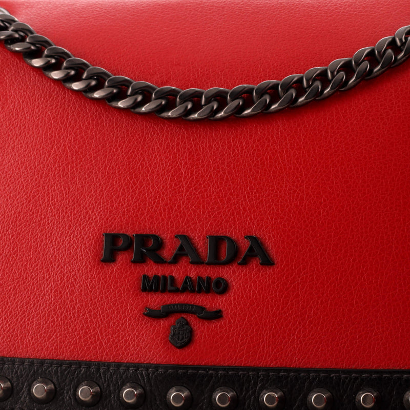 Prada Chain Flap Bag Studded Glace Calf