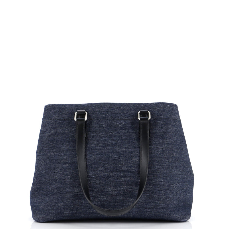 Prada Logo Open Tote Denim With Leather