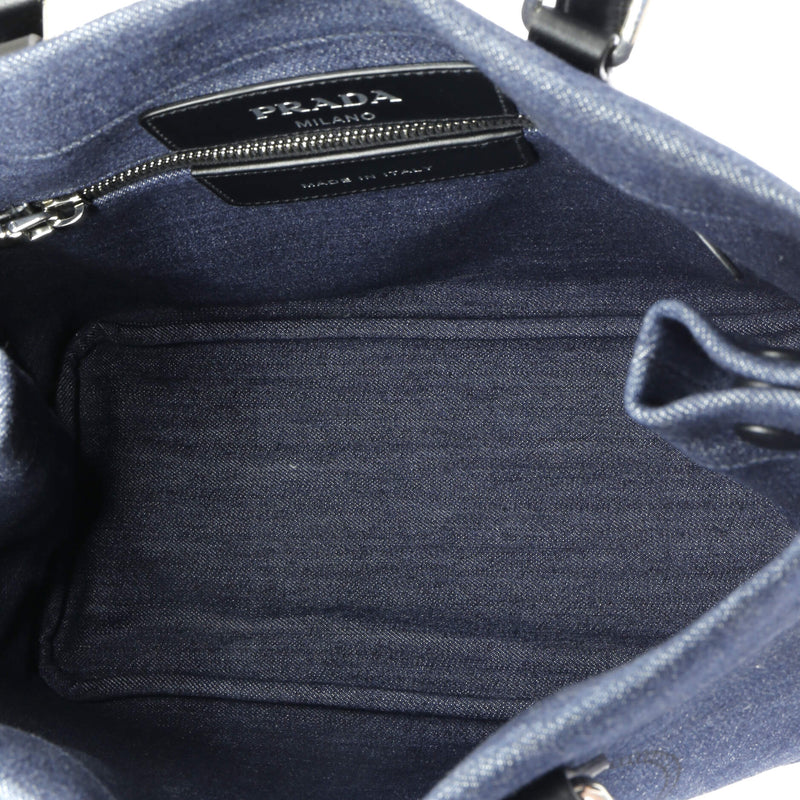 Prada Logo Open Tote Denim With Leather