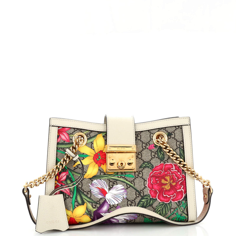 Gucci Padlock Chain Tote Flora Gg Coated