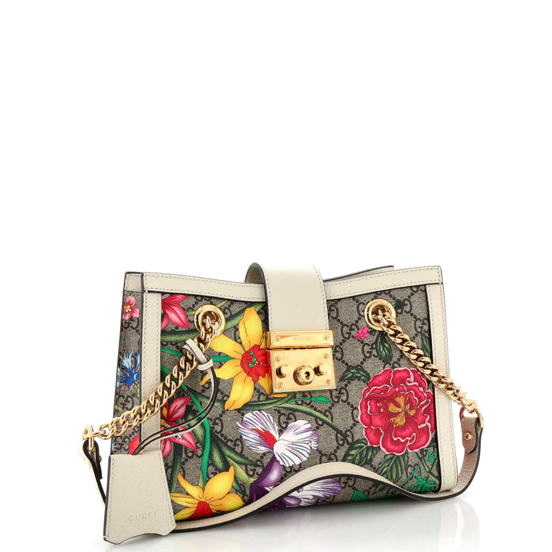 Gucci Padlock Chain Tote Flora Gg Coated