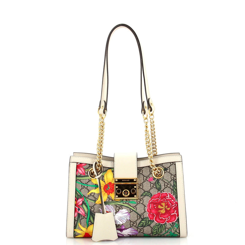 Gucci Padlock Chain Tote Flora Gg Coated