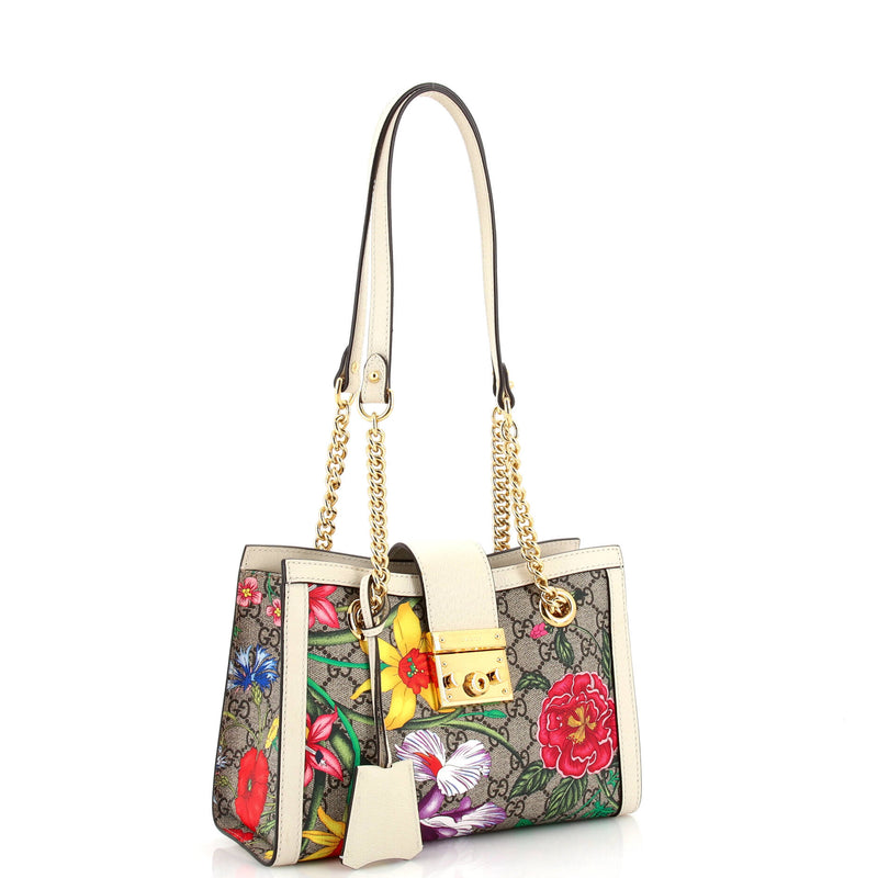 Gucci Padlock Chain Tote Flora Gg Coated