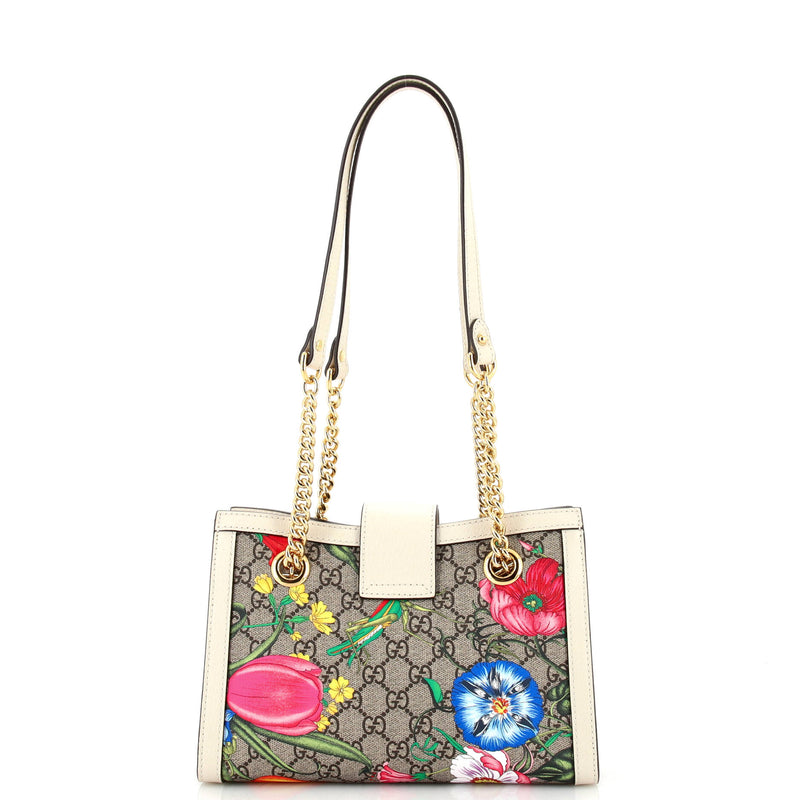 Gucci Padlock Chain Tote Flora Gg Coated