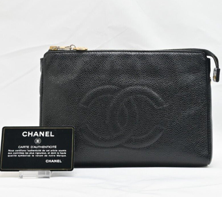 Chanel Cc Logo Calf Skin Cosmetic Pouch