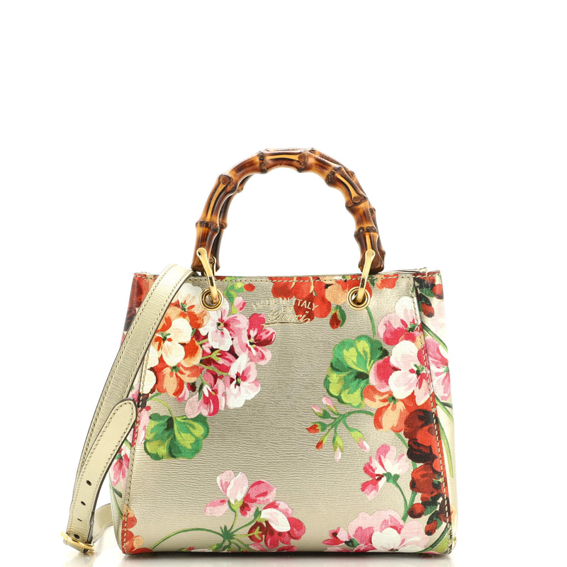 Gucci Bamboo Shopper Tote Blooms Print