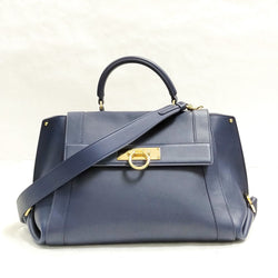 Ferragamo Hand Bag Navy Blue Leather