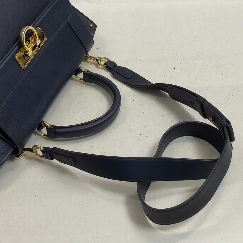 Ferragamo Hand Bag Navy Blue Leather