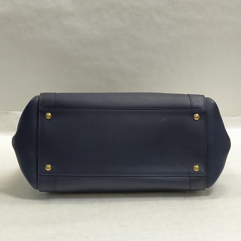 Ferragamo Hand Bag Navy Blue Leather