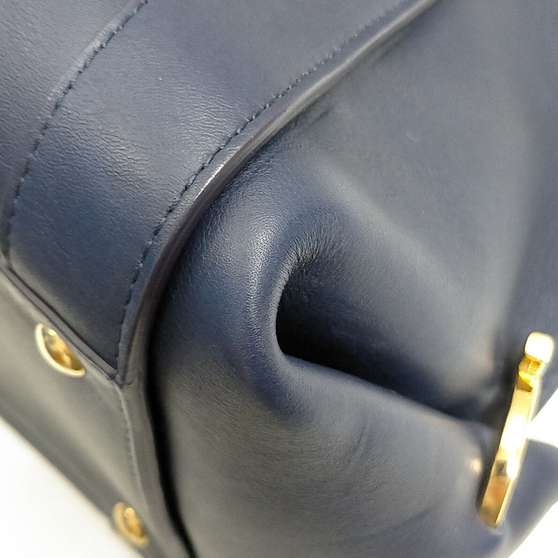 Ferragamo Hand Bag Navy Blue Leather