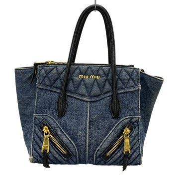 Miumiu Denim Biker Handbag Blue Leather
