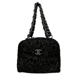 Chanel Camellia Black Brown Suede