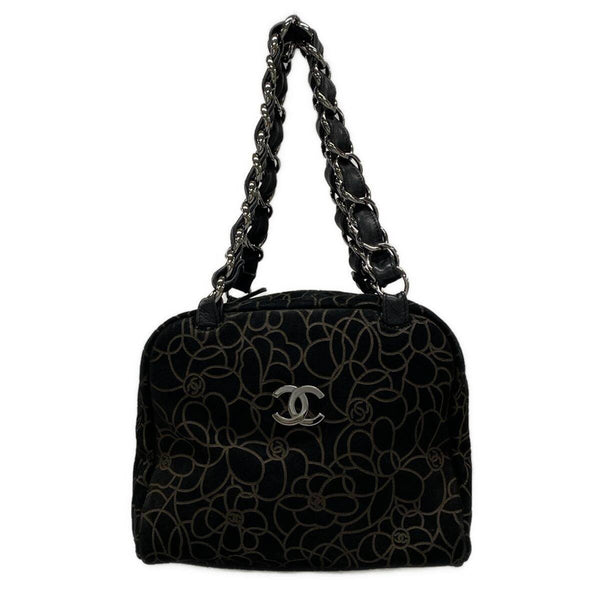 Chanel Camellia Black Brown Suede