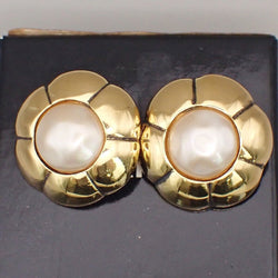 Chanel Logo Flower Round Button Earrings