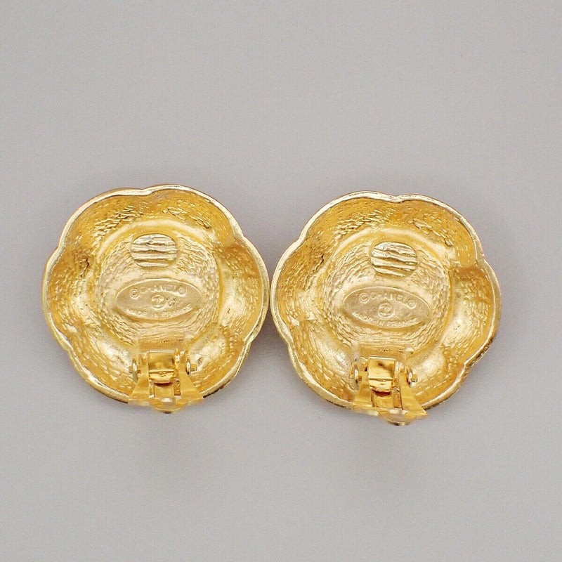 Chanel Logo Flower Round Button Earrings