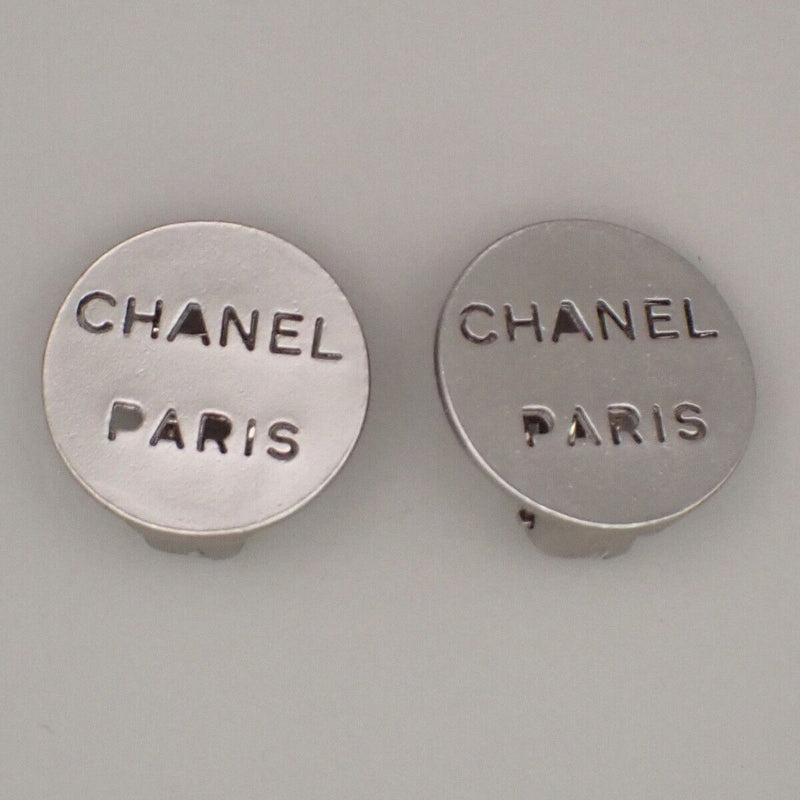 Chanel Logo Paris Round Button Earrings