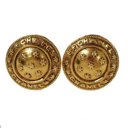 Chanel Logo Round Button Earrings Clip-