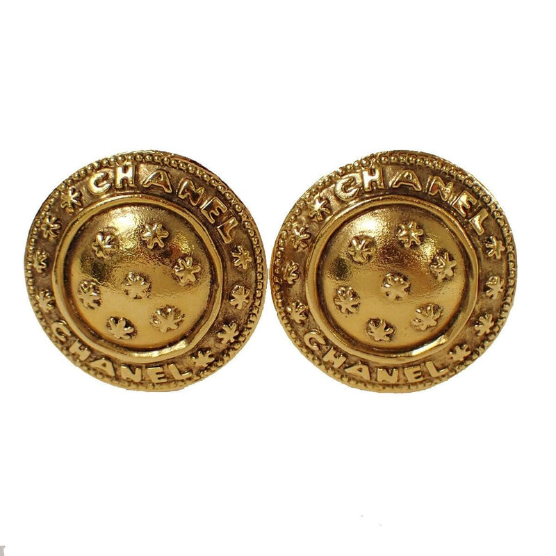 Chanel Logo Round Button Earrings Clip-