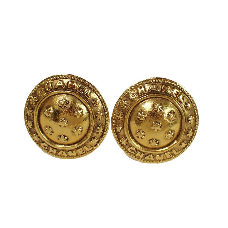 Chanel Logo Round Button Earrings Clip-