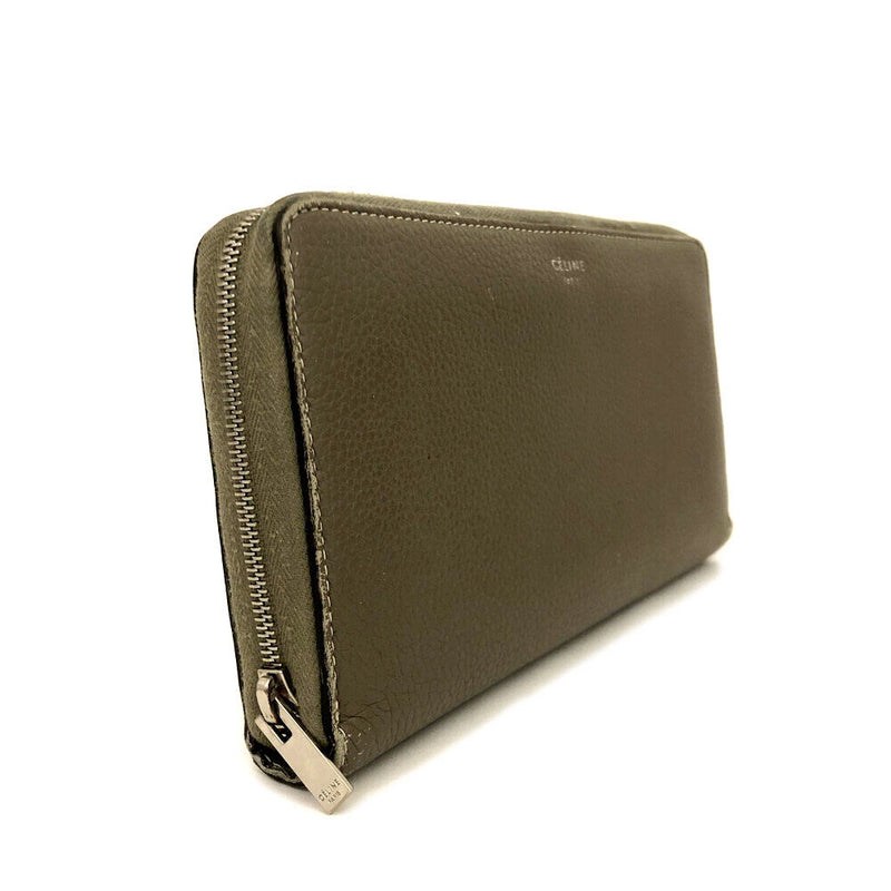 Celine Logo Leather Zip Around Long